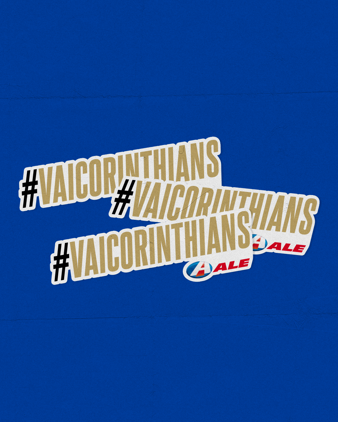 Gritômetro da ALE campaign graphic with repeated “Vai Corinthians” hashtags and ALE logos on a blue background.