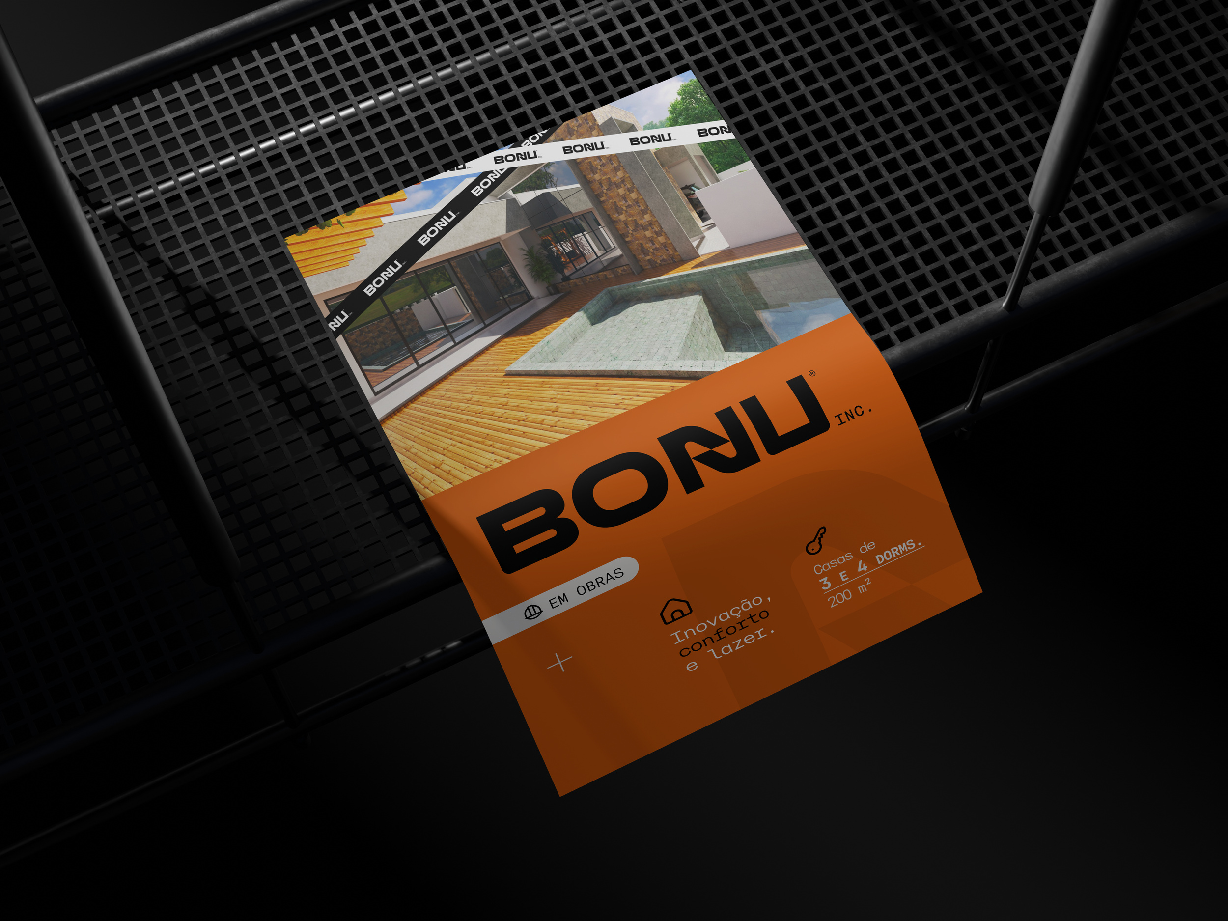 Bonu stationery and printed letterhead in a dark presentation