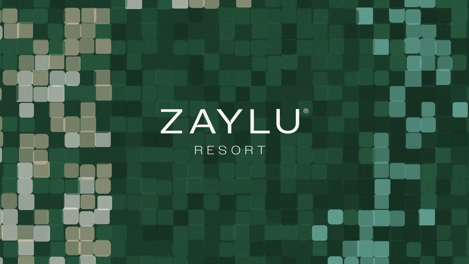 Zaylu Resort wordmark over a green mosaic pattern