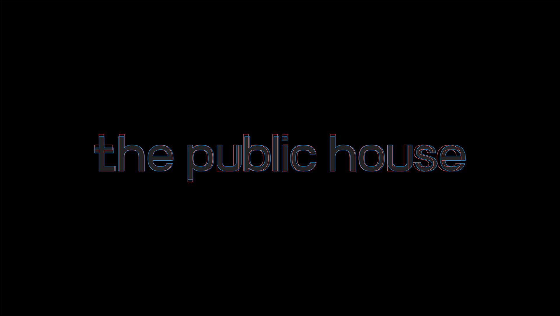 The Public House animated wordmark on a black background.